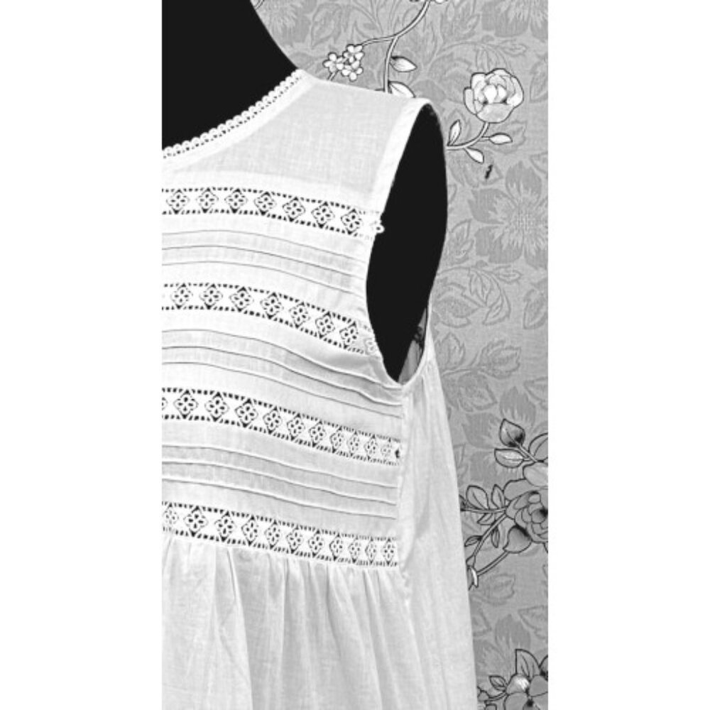 Victorian Cotton Nightgown Sleeveless Eyelet Lace Ruffle Hem SoieRose SR1132 - Picture 3 of 7